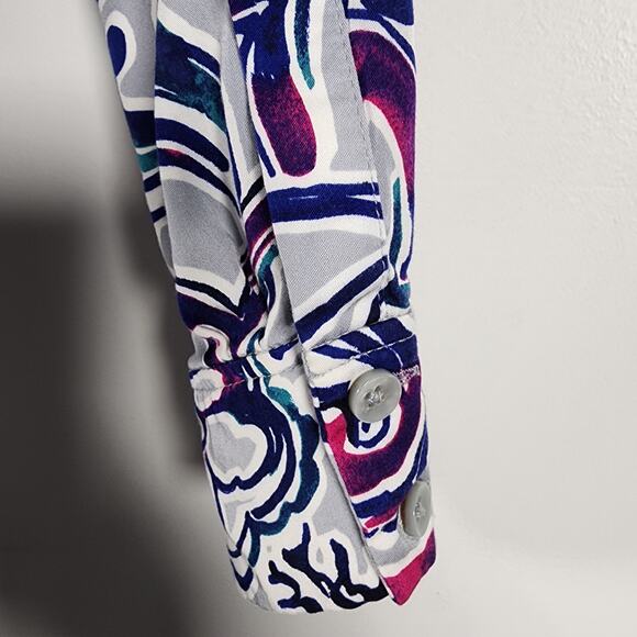 Chico’s Womens Sandwash Satin Paisley Painted Button Shirt Size 2 US 12/14 Gray - Picture 6 of 10